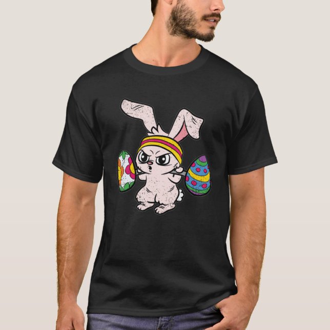 Bunny Weight Lifting Easter Cute Gym Workout Fitne T Shirt (Framsida)