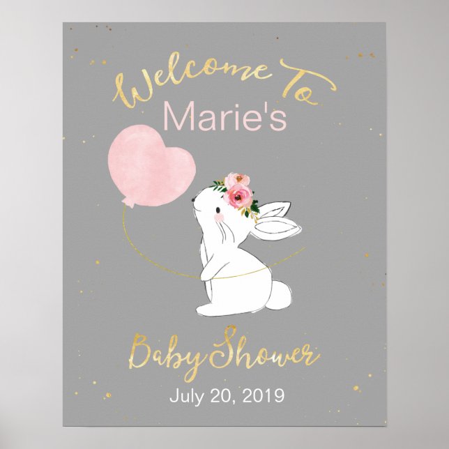 Bunny Welcome Baby Shower-skylt Poster (Framsidan)