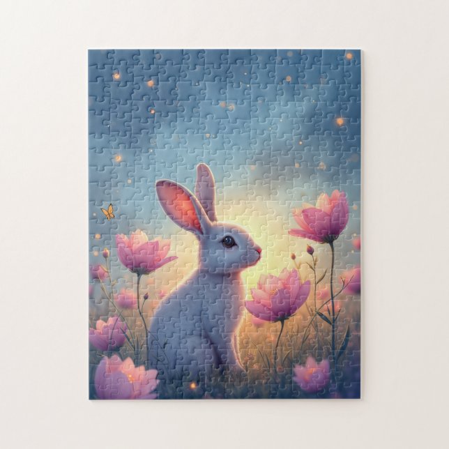Bunny Whimsical vild blommor Pussel (Vertikal)