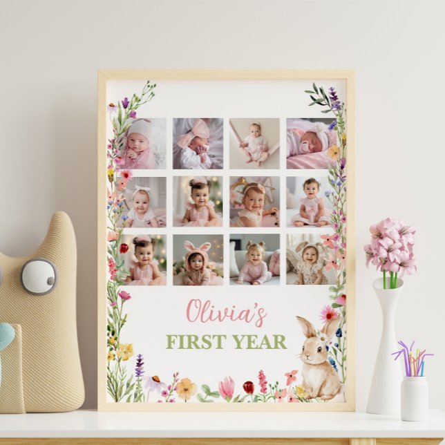Bunny Wildblomma - första året Foto Milestone-sign Poster (Skapare uppladdad)