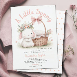 Bunny Wildblommor Bow Picnic Rosa Flicka Shower Inbjudningar