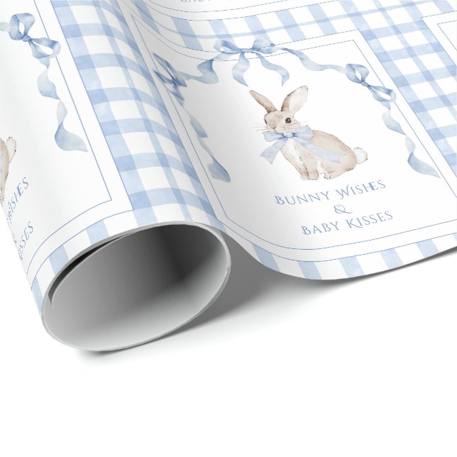Bunny Wishes & Baby Kisses Baby Shower Presentpapper (Rullad Hörn)