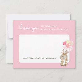 Bunny with Balloons Pink Baby Shower Tack Kort
