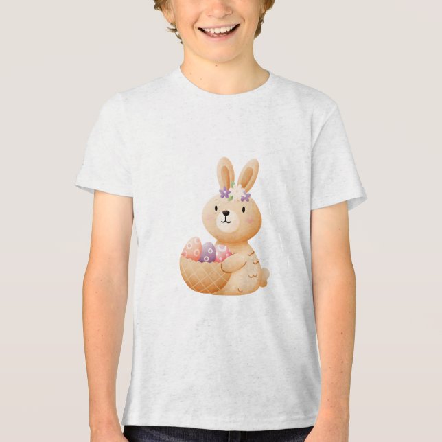 Bunny with Easter Egg Basket T Shirt (Framsida)