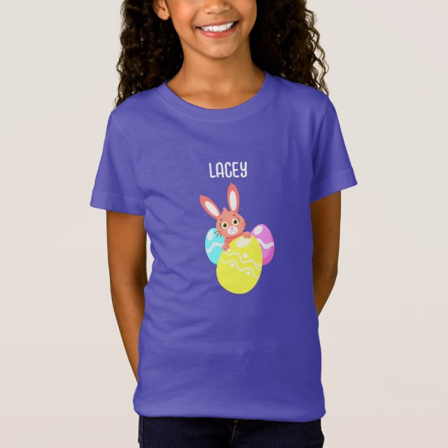 BUNNY WITH FÄRGAD EGGS ANPASSNINGSBAR BLACK T-Shir T Shirt (Framsida)