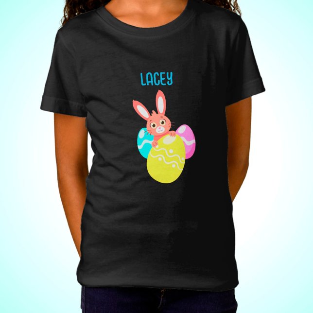 BUNNY WITH FÄRGAD EGGS ANPASSNINGSBAR BLACK T-Shir T Shirt (Skapare uppladdad)