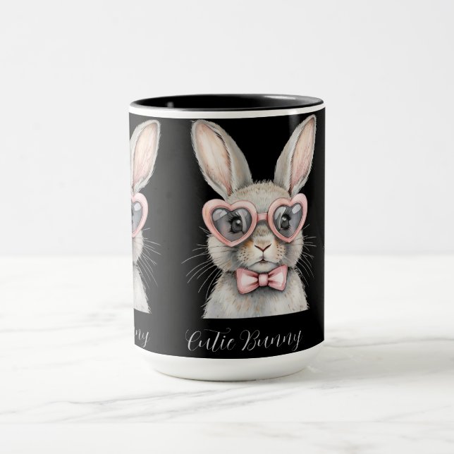 Bunny with Heart Glasses Mug | Cute Animal Coffee  Mugg (Center)