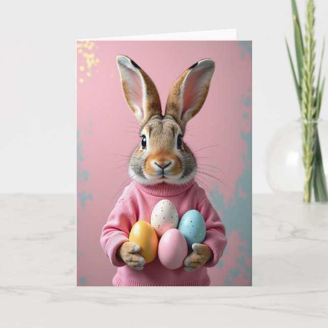 Bunny With Pastel Eggs Card Kort (Framsida)