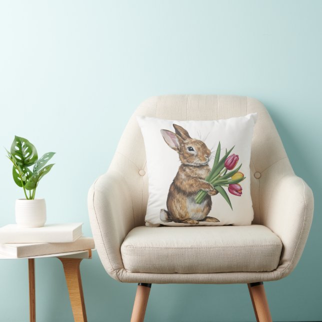 Bunny with Tulip Bouquet Kudde (Stol)