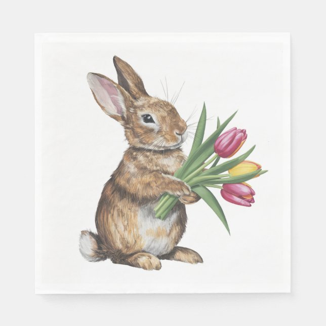 Bunny with Tulip Bouquet Pappersservett (Framsidan)