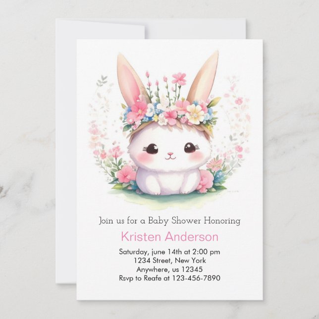 Bunny Wonderland Watercolor Girl Baby Shower Inbjudningar (Framsida)