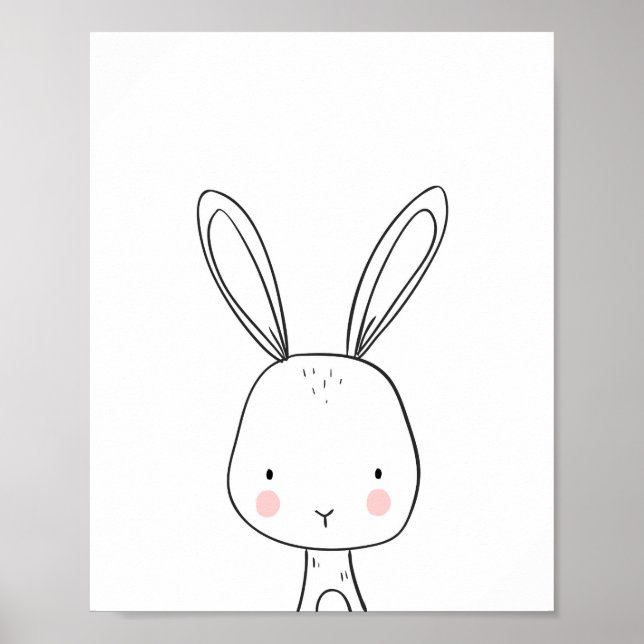 Bunny Woodland Animal Nursery art Black and white Poster (Framsidan)