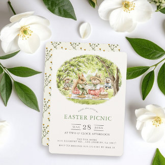 Bunny Woodland Animals Easter Picnic Inbjudningar