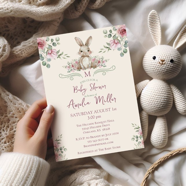 Bunny Woodland Forest Animal Watercolor Inbjudningar (Bunny Baby Shower invitation)