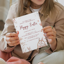 Bunnyägg och blommigt röd glad påsk inbjudningar