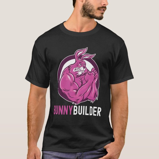 Bunnybuilder  Easter Bunny Workout  Gym Weightlift T Shirt (Framsida)