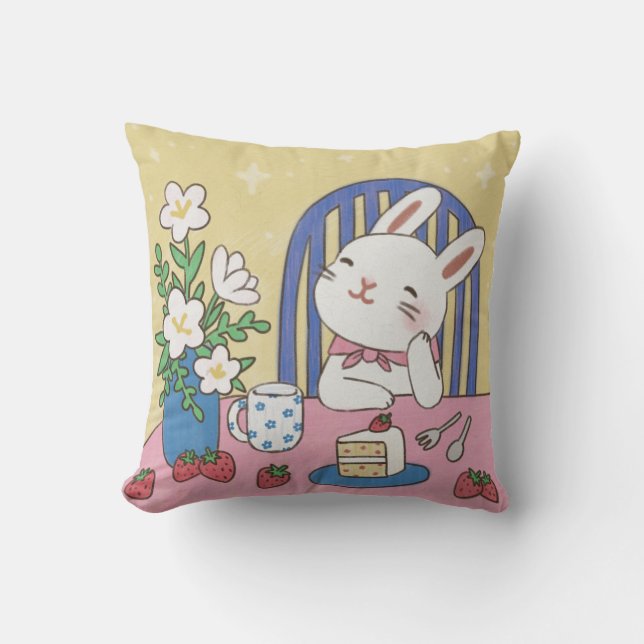 Bunnys Tea Time Illustration Kudde (Framsida)