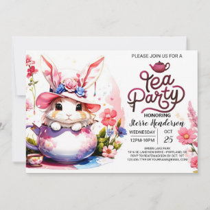 Bunnys vattenfärg Tea Party Inbjudningar