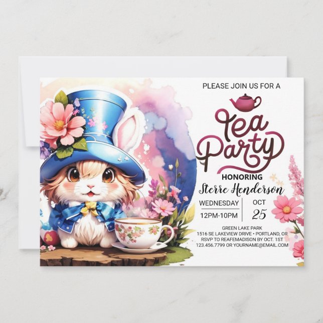 Bunnys Wonderland Tea Party Baby Shower Inbjudningar (Framsida)