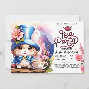 Bunnys Wonderland Tea Party Baby Shower Inbjudningar
