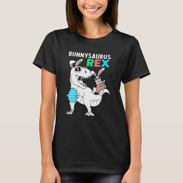 Bunnysaurus Påskhare Riding Dinosaur t Rex Egg Shirt (Framsida)