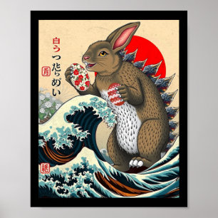 Bunnyzilla Japansk Konst Rolig Kanin Påsk  Poster