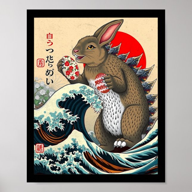 Bunnyzilla Japansk Konst Rolig Kanin Påsk  Poster (Framsidan)