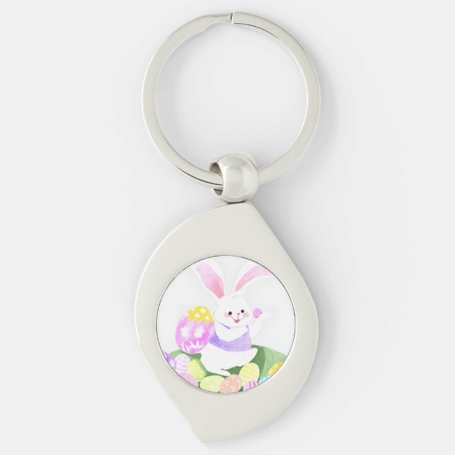 bunt med påskägg swirl silverfärgad nyckelring (Framsidan)