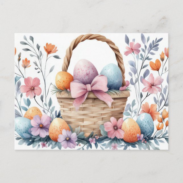 Bunte Aquarell Oster Postkarte mit Frühlingsblumen Vykort (Framsida)