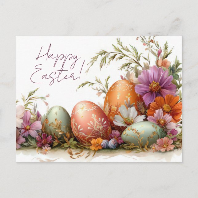 Bunte Aquarell Oster Postkarte mit Frühlingsblumen Vykort (Framsida)