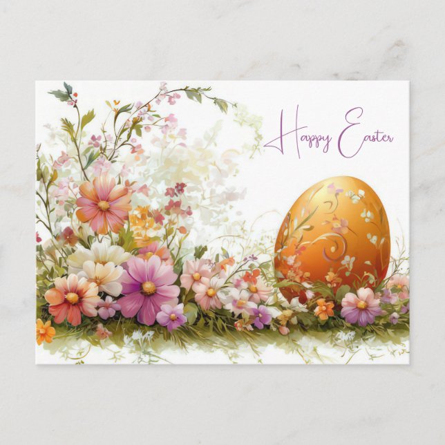 Bunte Aquarell Oster Postkarte mit Frühlingsblumen Vykort (Framsida)