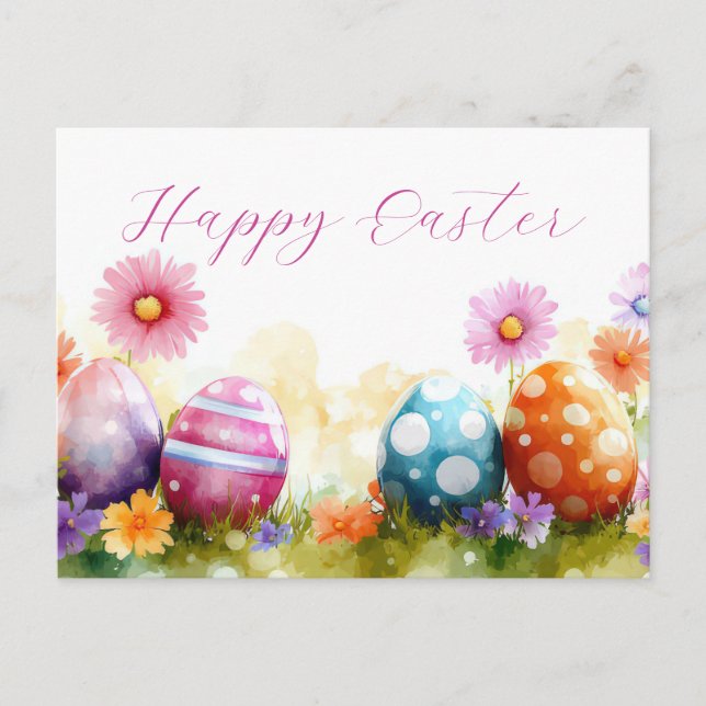 Bunte Aquarell Oster Postkarte mit Frühlingsblumen Vykort (Framsida)