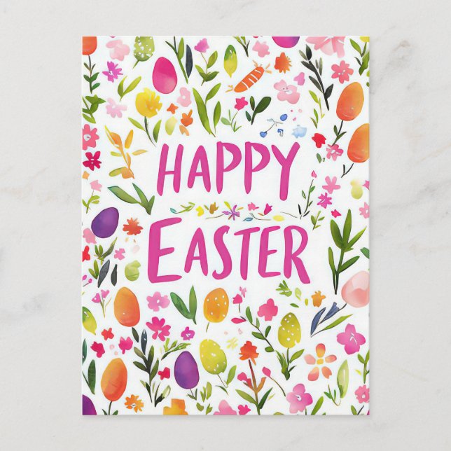 Bunte Aquarell Oster Postkarte mit Frühlingsblumen Vykort (Framsida)