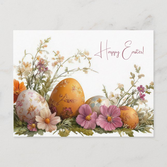 Bunte Aquarell Oster Postkarte mit Frühlingsblumen Vykort (Framsida)