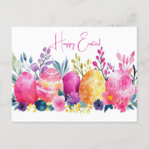 Bunte Aquarell Oster Postkarte mit Ostereiern