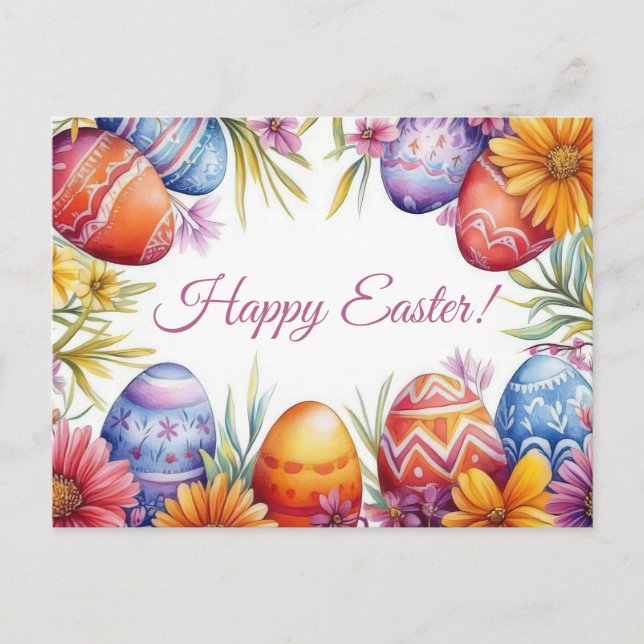Bunte Aquarell Oster Postkarte mit Ostereiern Vykort (Framsida)