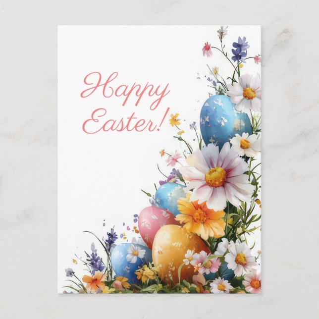 Bunte Aquarell Oster Postkarte mit Ostereiern Vykort (Framsida)
