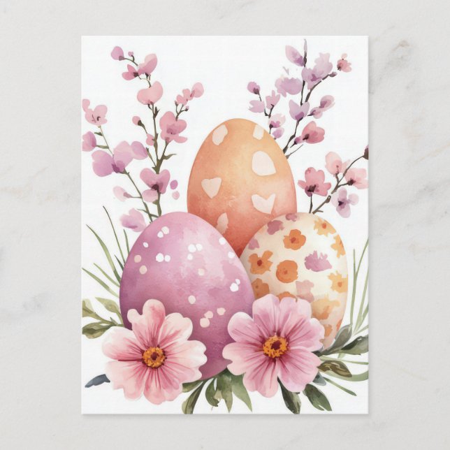 Bunte Aquarell Oster Postkarte mit Ostereiern Vykort (Framsida)