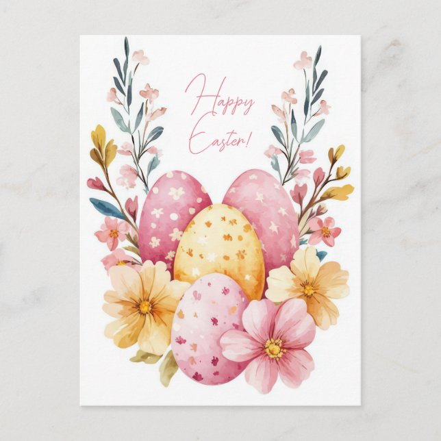 Bunte Aquarell Oster Postkarte mit Ostereiern Vykort (Framsida)