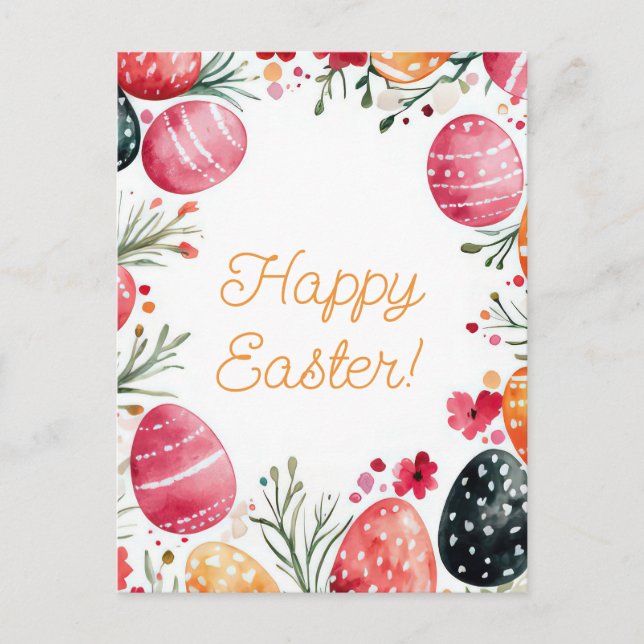 Bunte Aquarell Oster Postkarte mit Ostereiern Vykort (Framsida)