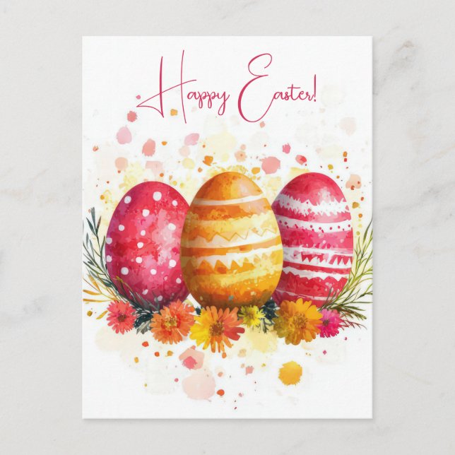 Bunte Aquarell Oster Postkarte mit Ostereiern Vykort (Framsida)