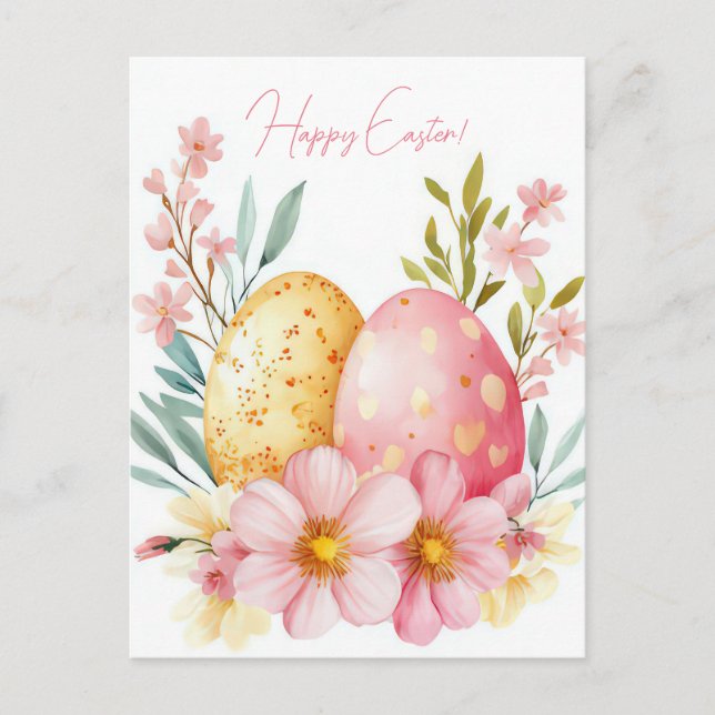Bunte Aquarell Oster Postkarte mit Ostereiern Vykort (Framsida)