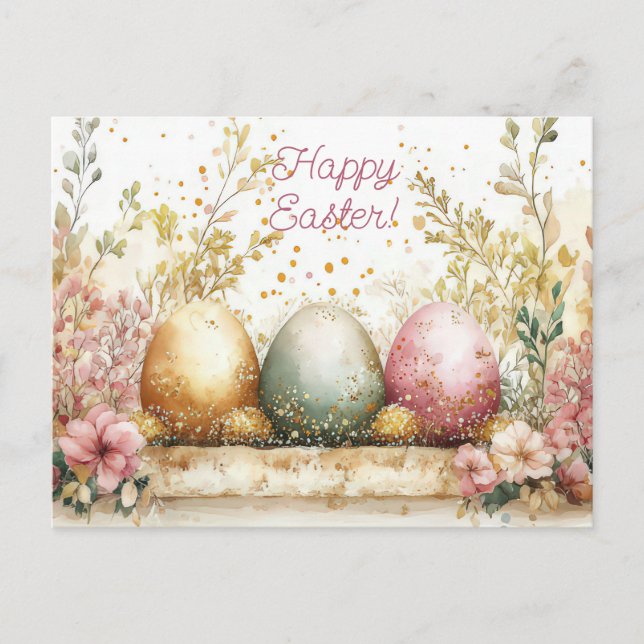 Bunte Aquarell Oster Postkarte mit Ostereiern Vykort (Framsida)