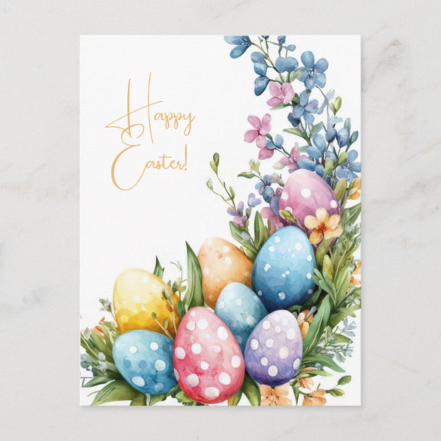 Bunte Aquarell Oster Postkarte mit Ostereiern Vykort (Framsida)