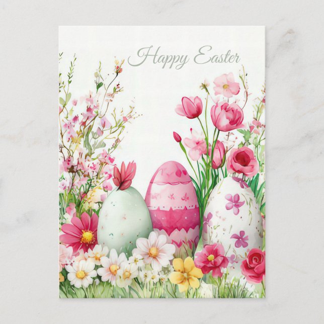 Bunte Aquarell Oster Postkarte mit Ostereiern Vykort (Framsida)