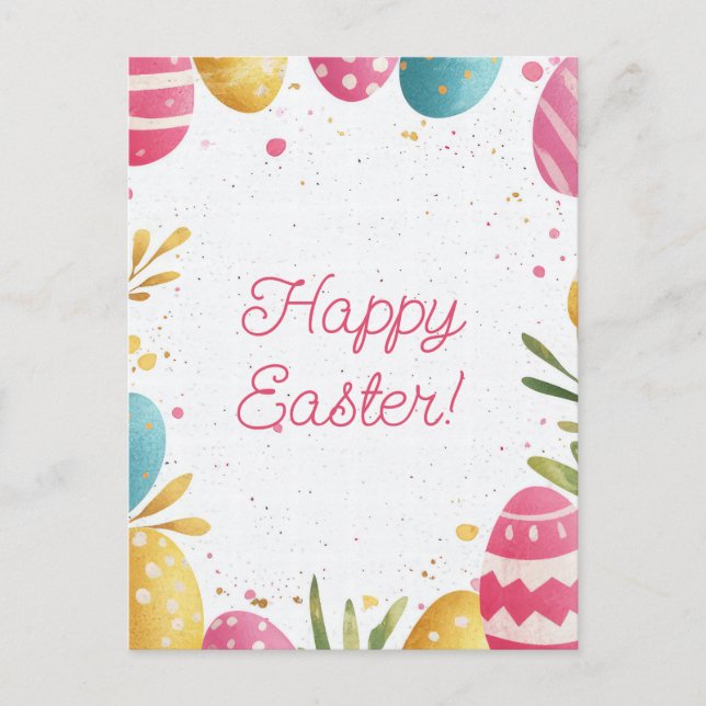 Bunte Aquarell Oster Postkarte mit Ostereiern Vykort (Framsida)