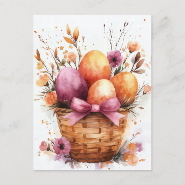 Bunte Aquarell Oster Postkarte mit Ostereiern Vykort (Framsida)