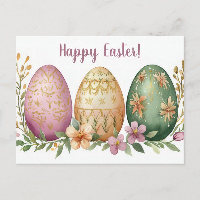 Bunte Aquarell Oster Postkarte mit Ostereiern Vykort (Framsida)