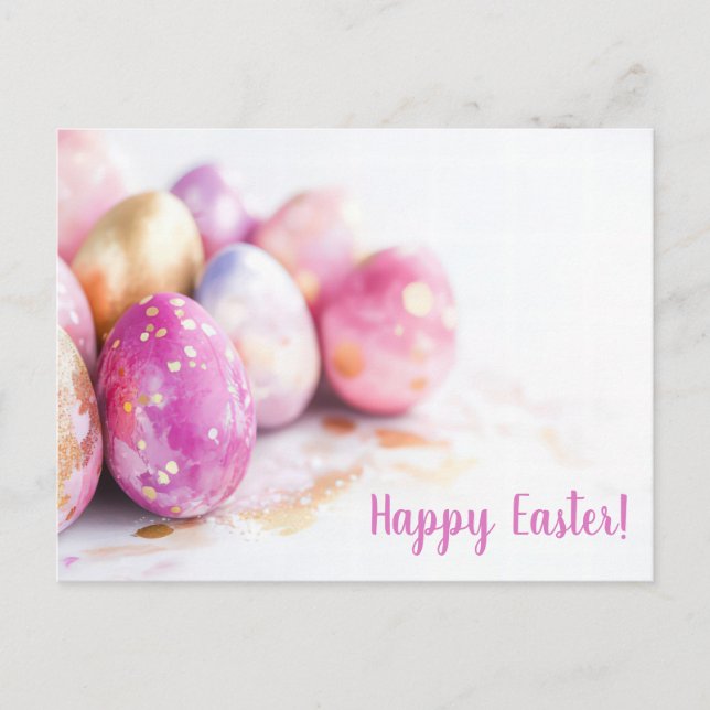 Bunte Aquarell Oster Postkarte mit Ostereiern Vykort (Framsida)