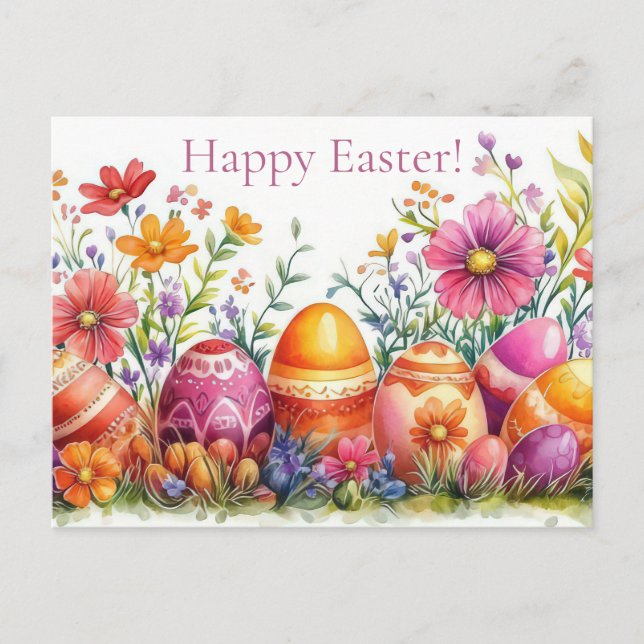Bunte Aquarell Oster Postkarte mit Ostereiern Vykort (Framsida)